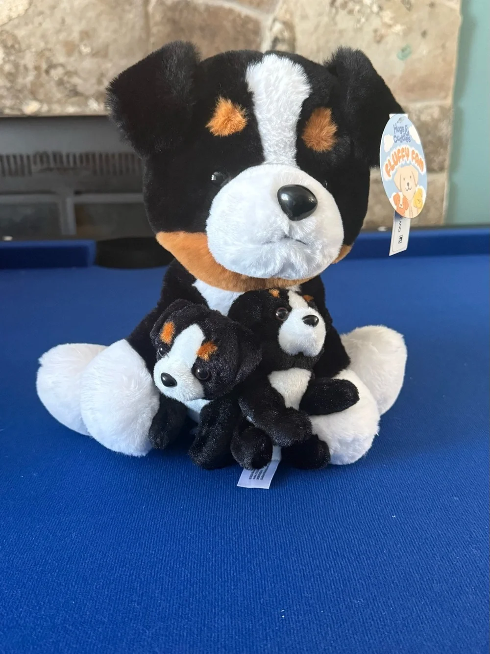Black & White Plush Dog with Puppy